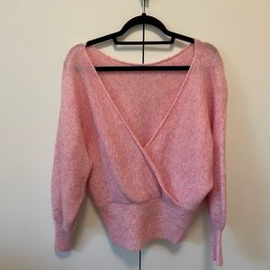 Sezane knit pink v neck sweater size M